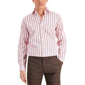 Bar III Shirt Mens Size XL 17/17.5 Pink Blue Stripe Slim Fit Stretch Cotton $65